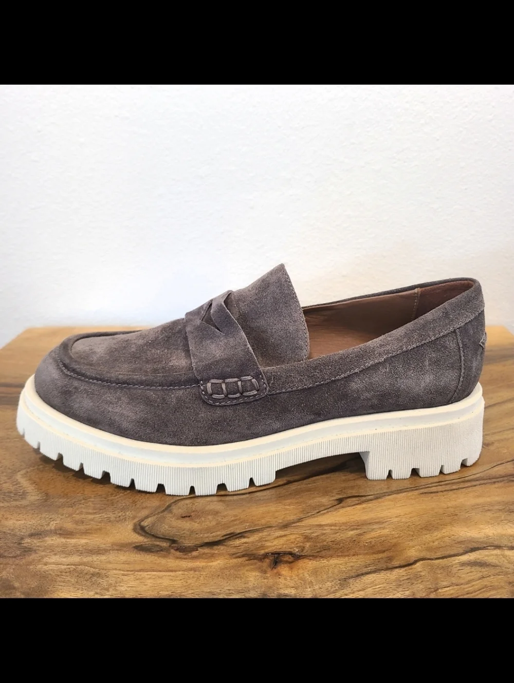 Aquatalia Orina Gray Suede Lug Sole Loafers